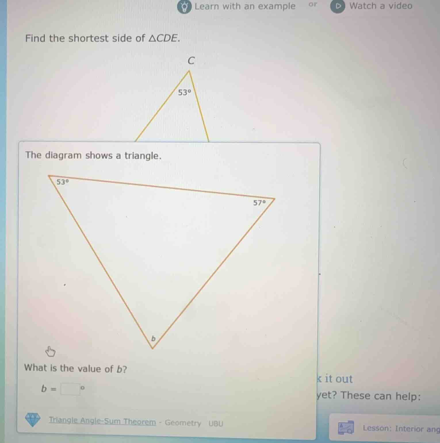 find the shortest side of $\\triangle cde$. the diagram shows a triangl…