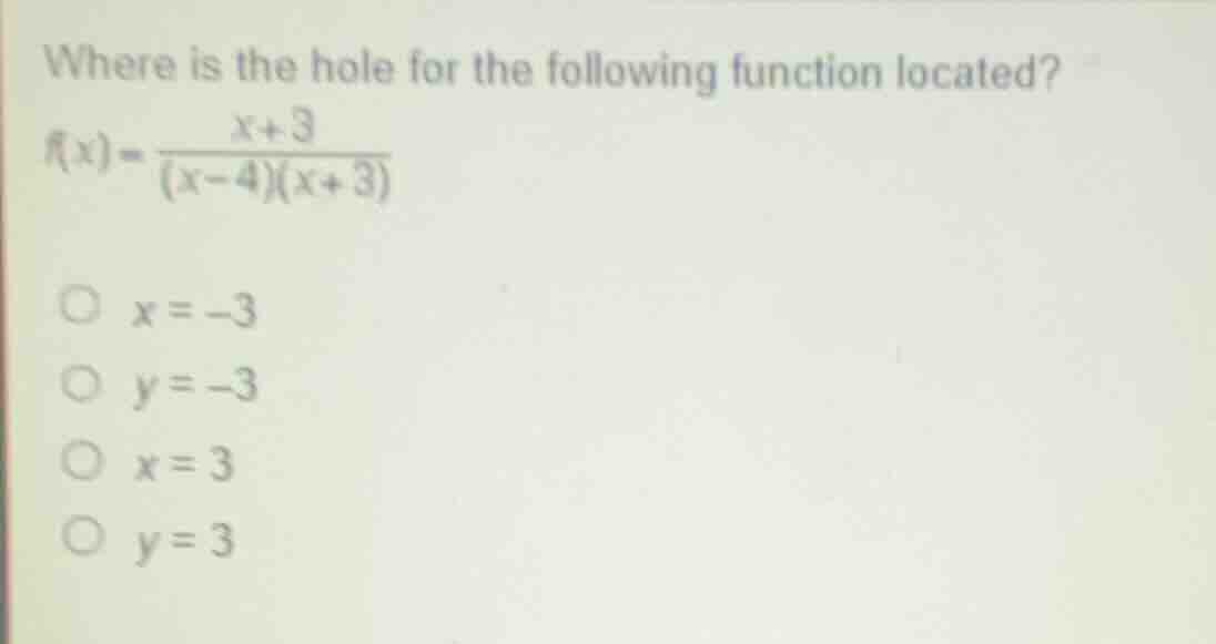 where is the hole for the following function located? $f(x)=\\frac{x + …
