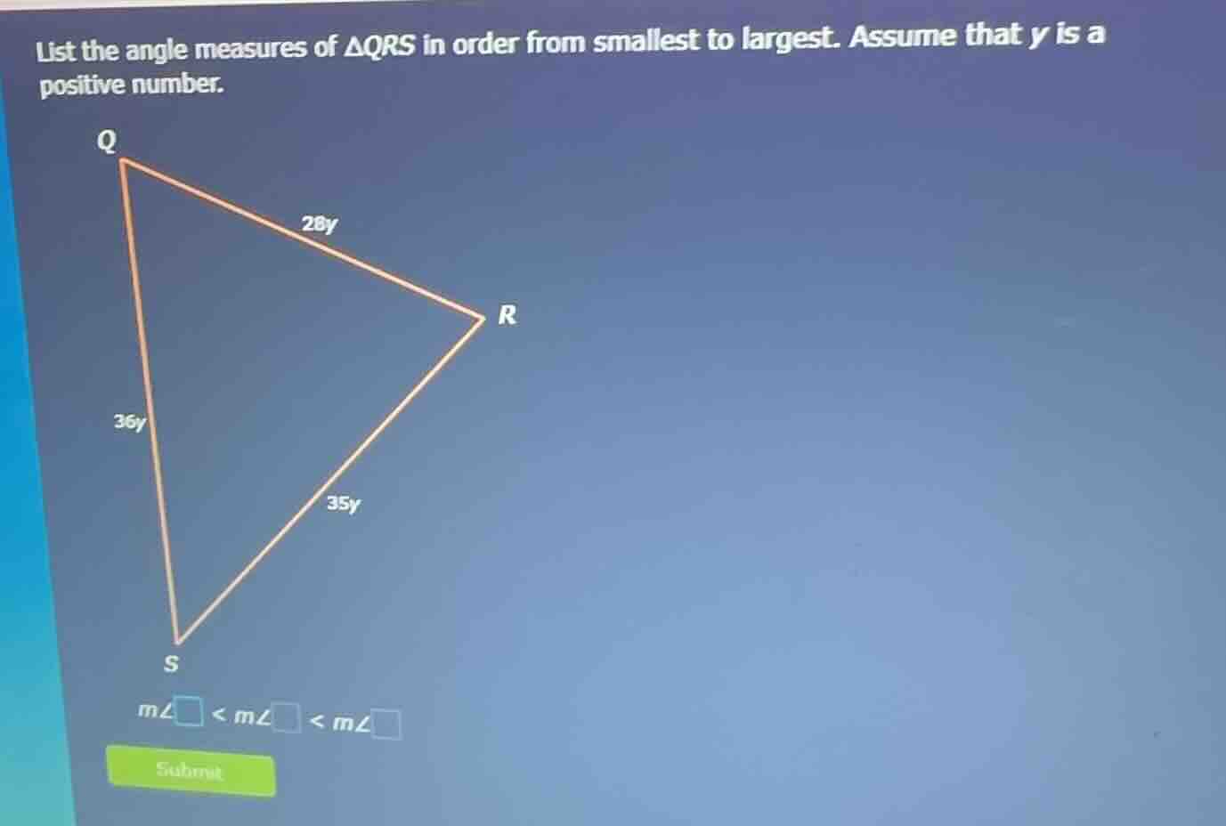 list the angle measures of δqrs in order from smallest to largest. assu…