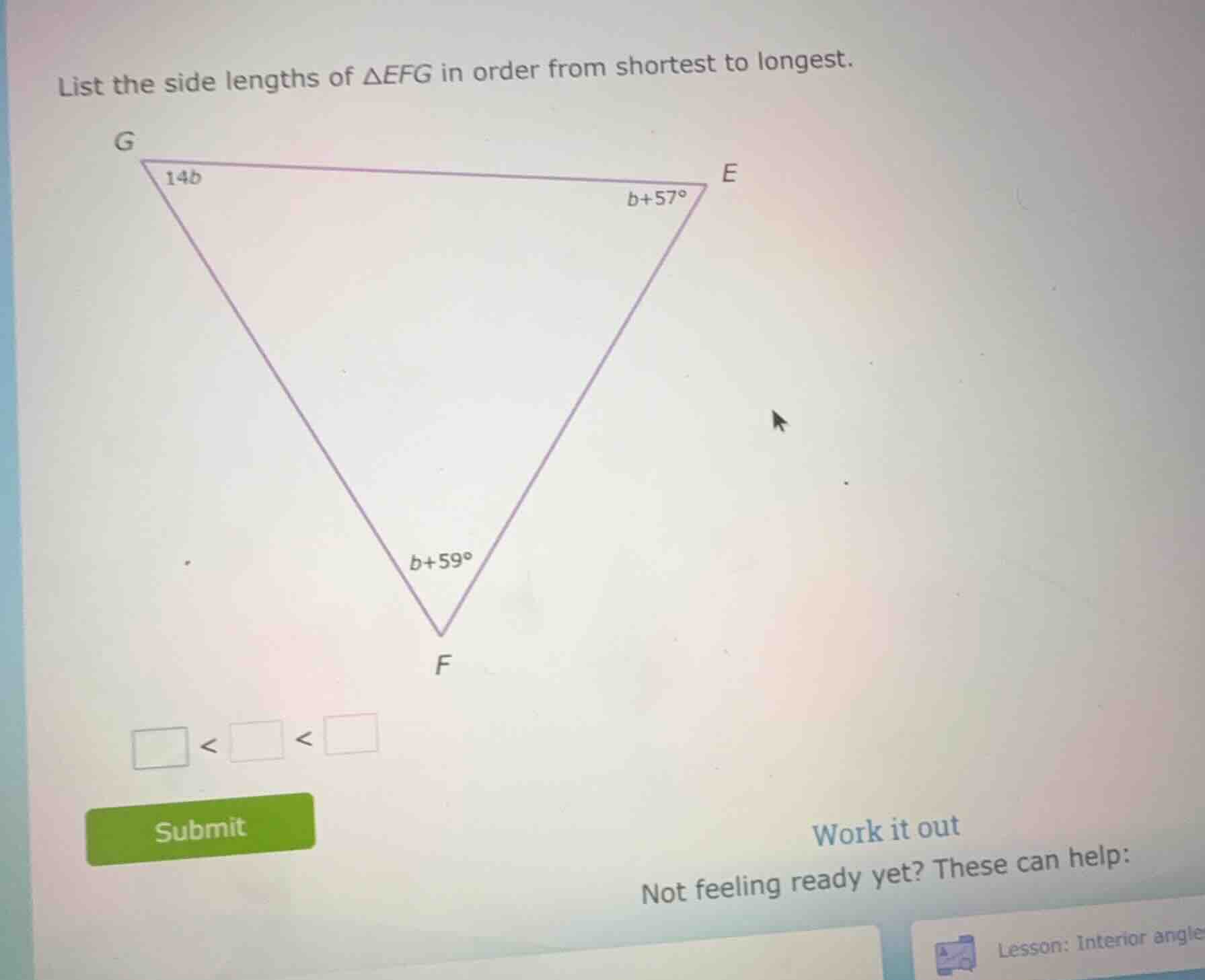 list the side lengths of δefg in order from shortest to longest.