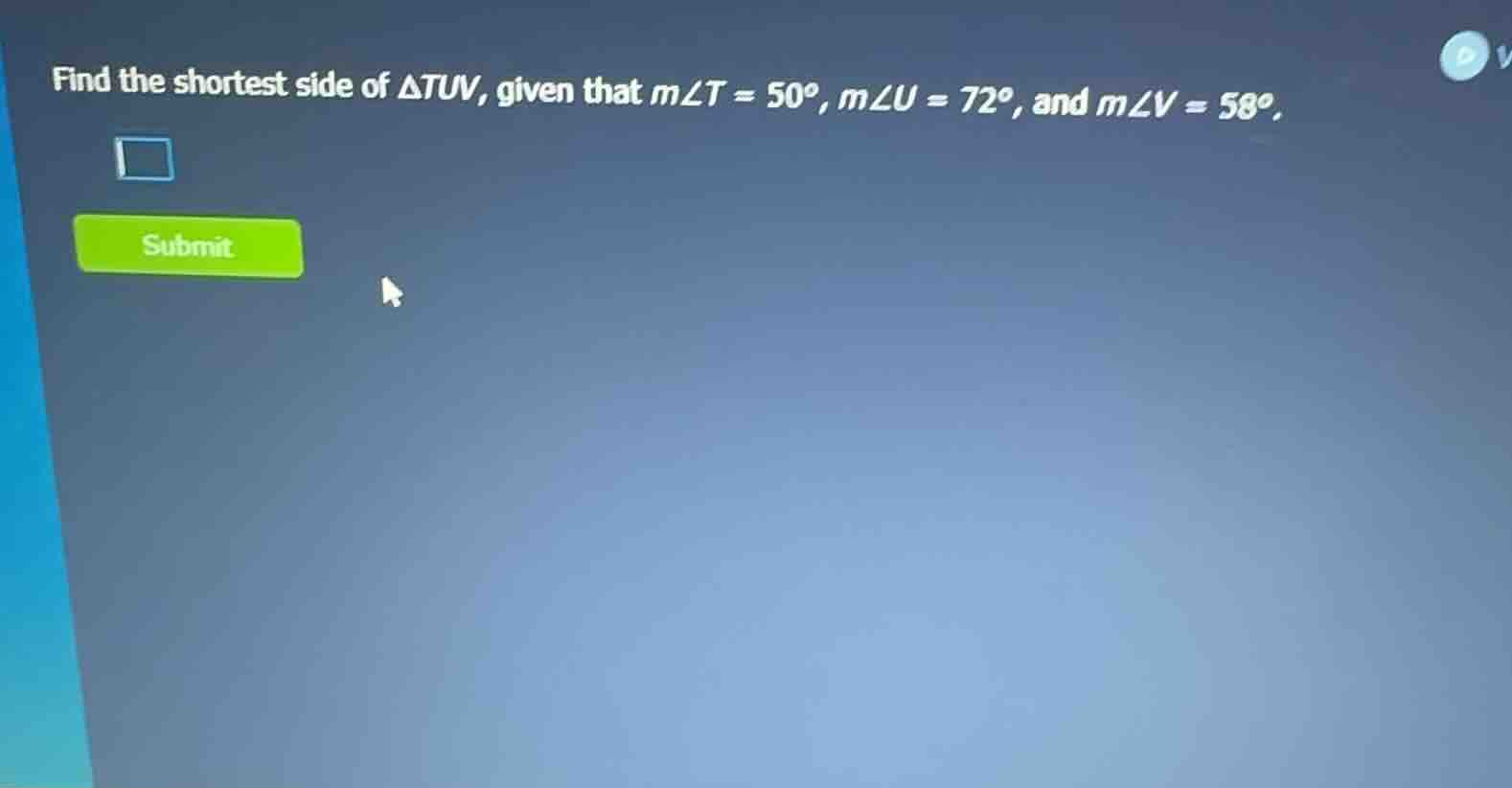 find the shortest side of $\\triangle tuv$, given that $m\\angle t = 50…