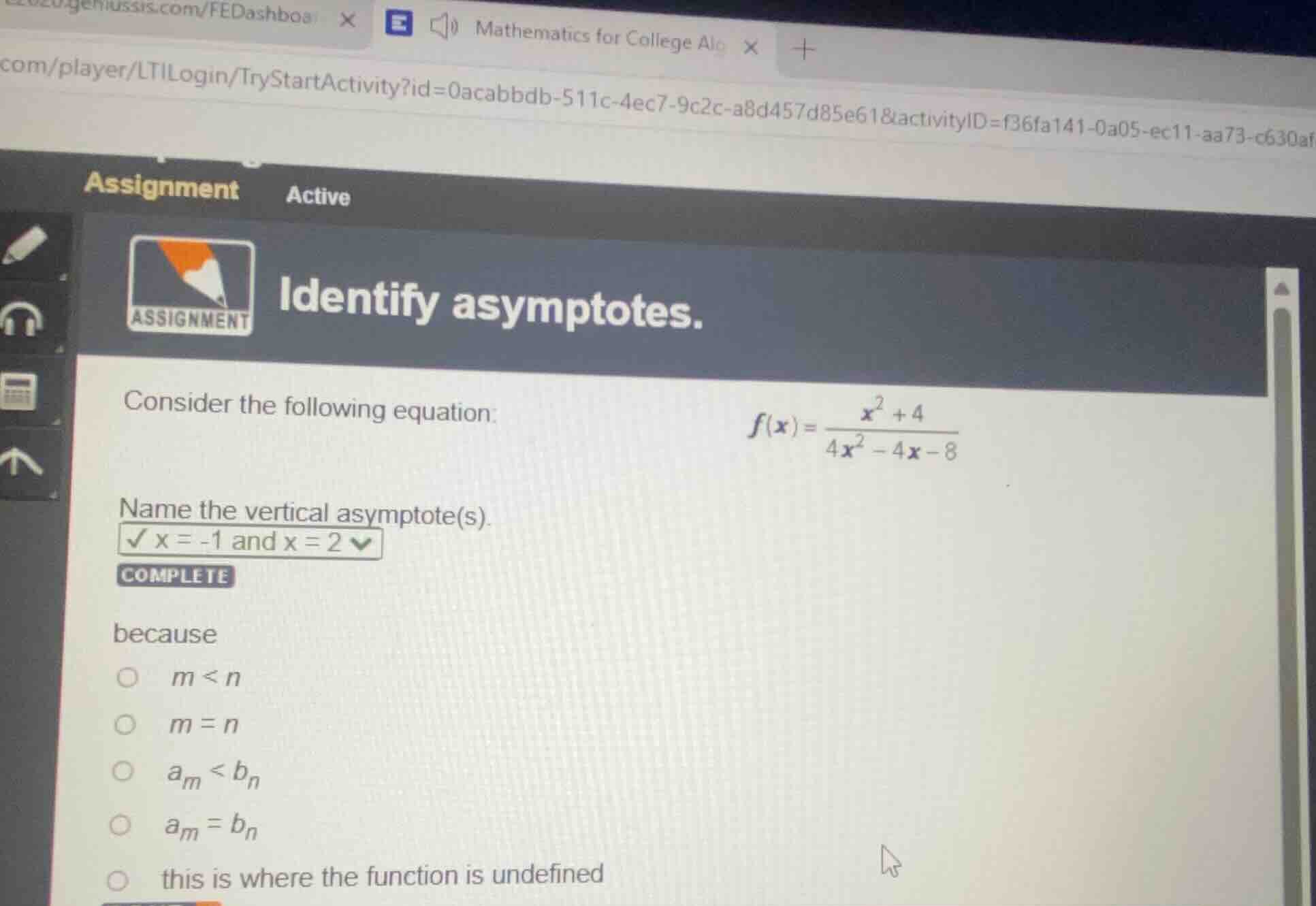 assignment active identify asymptotes. consider the following equation:…