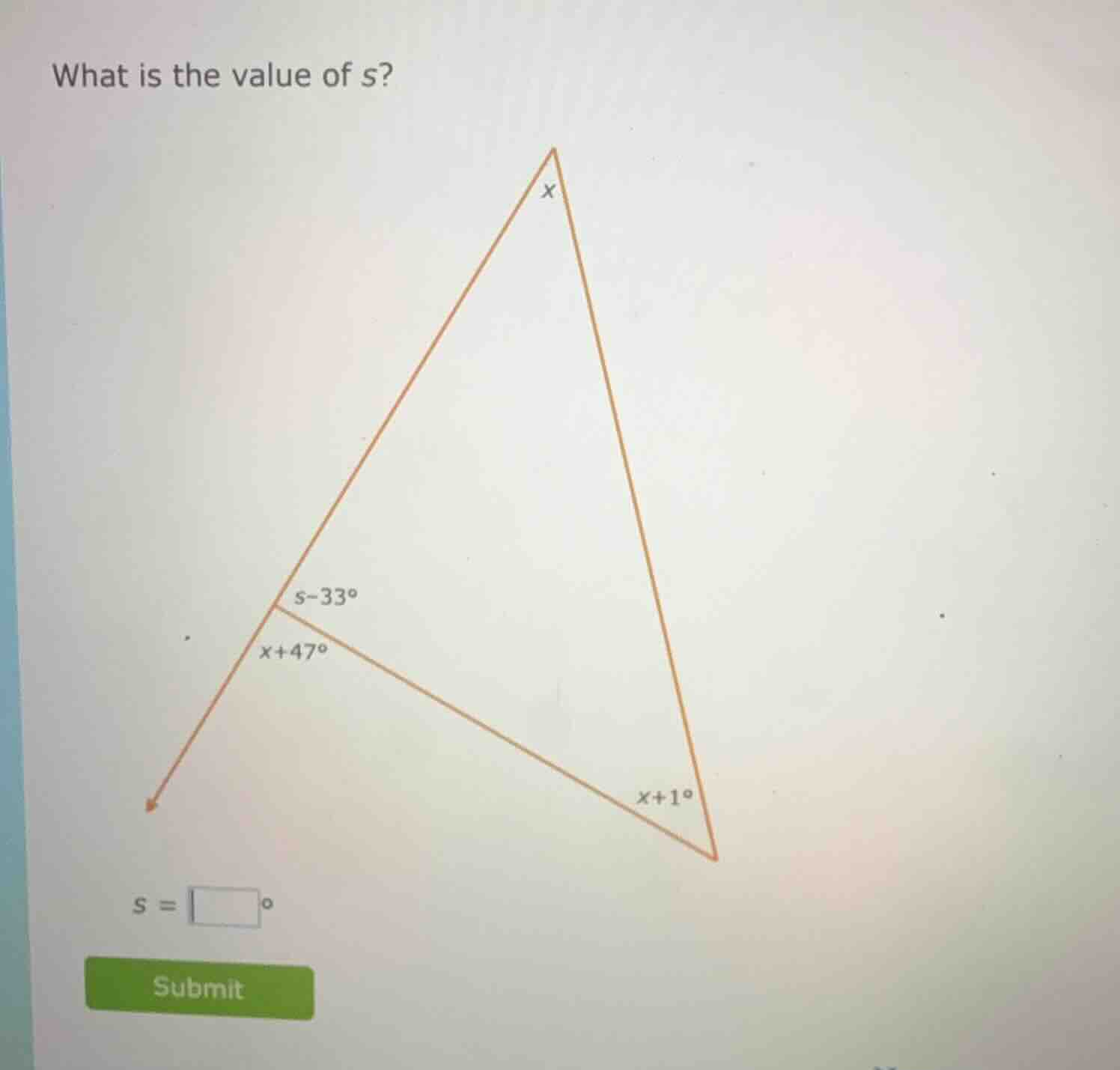 what is the value of s? s = \\square^\\circ submit