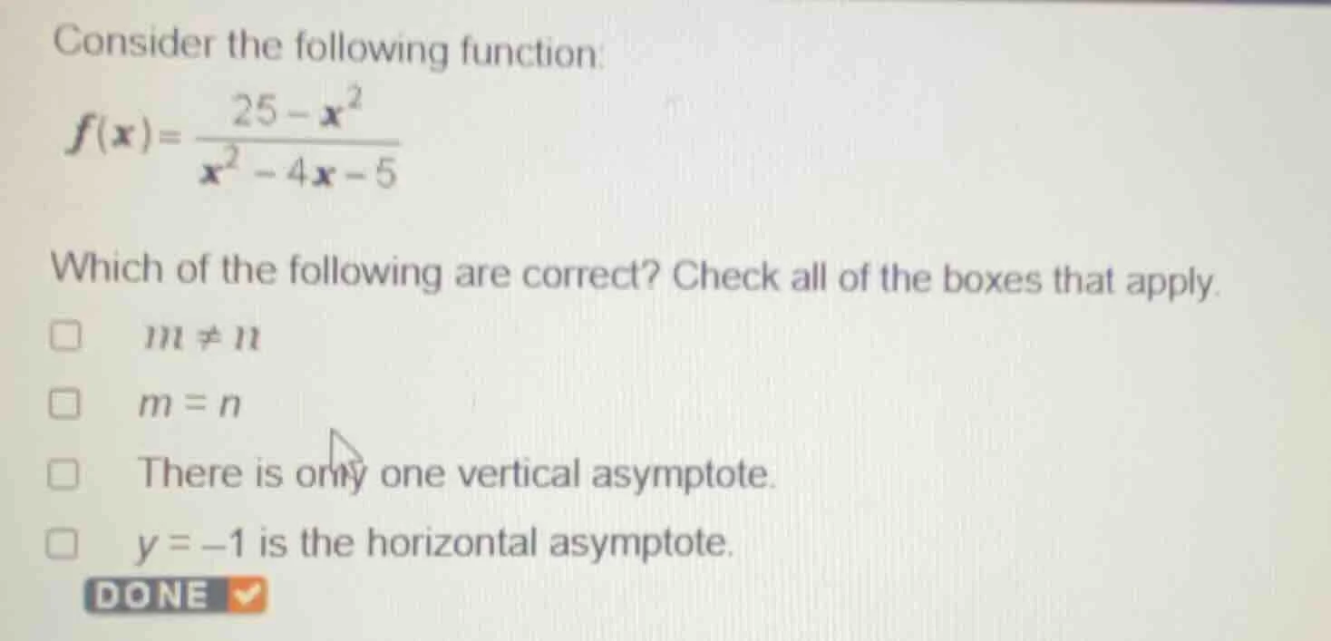 consider the following function: $f(x)=\\frac{25 - x^2}{x^2 - 4x - 5}$ …