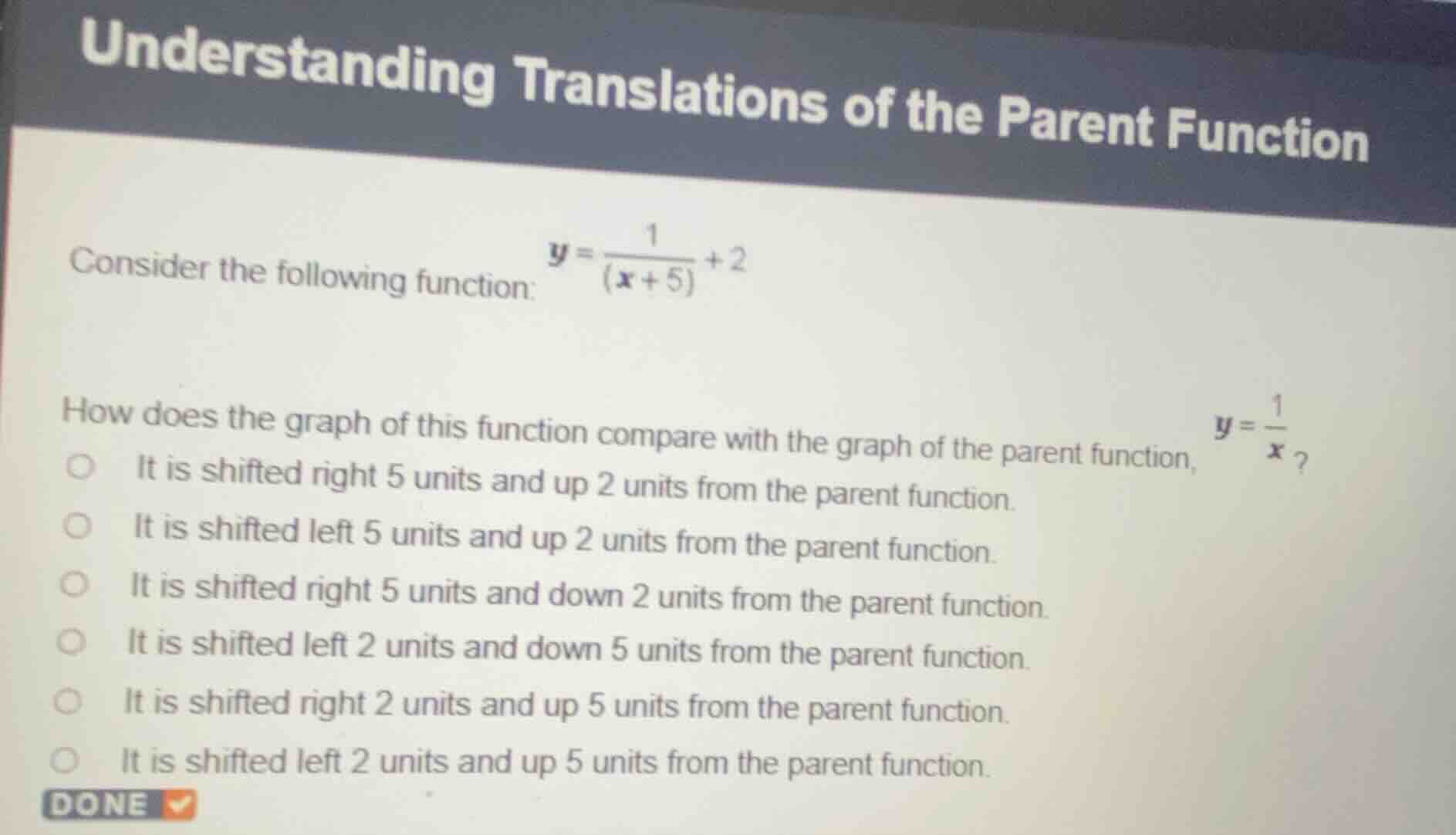 understanding translations of the parent function consider the followin…