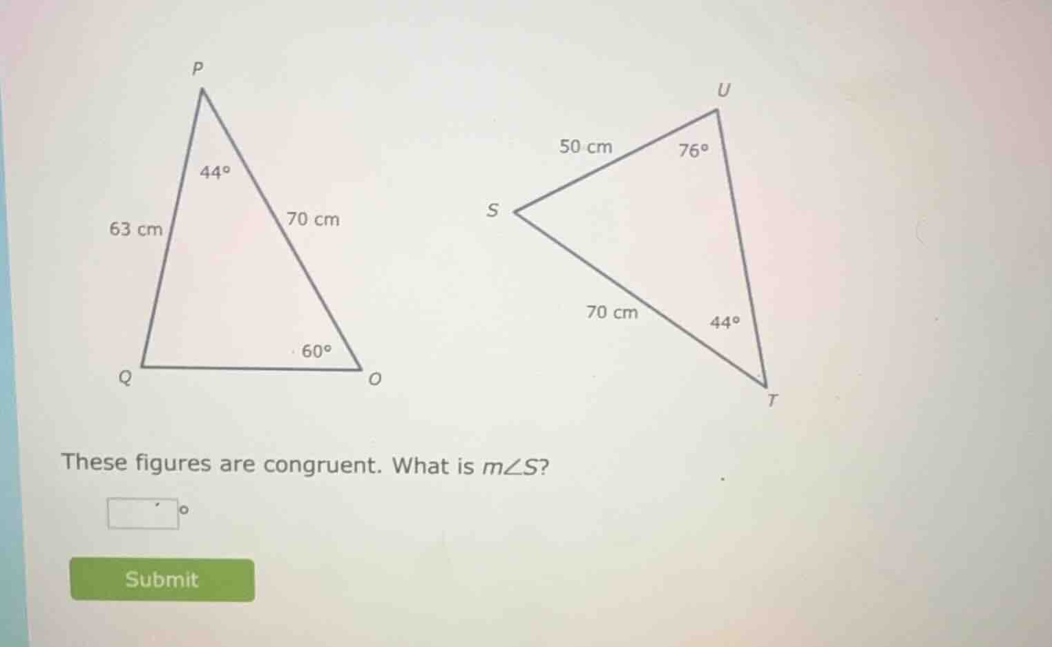 these figures are congruent. what is ( mangle s )?