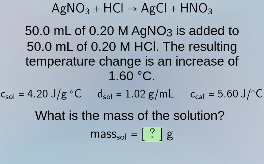 agno₃ + hcl → agcl + hno₃ 50.0 ml of 0.20 m agno₃ is added to 50.0 ml o…