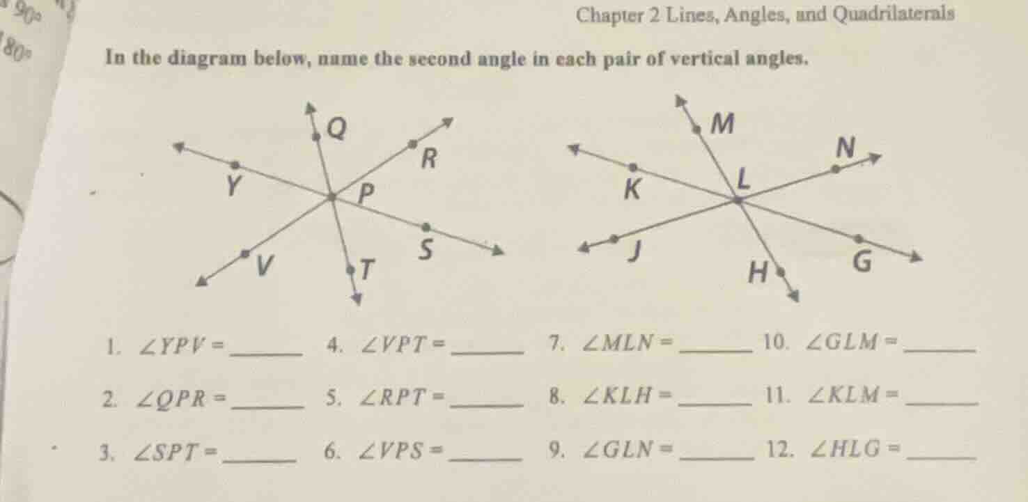 chapter 2 lines, angles, and quadrilaterals in the diagram below, name …