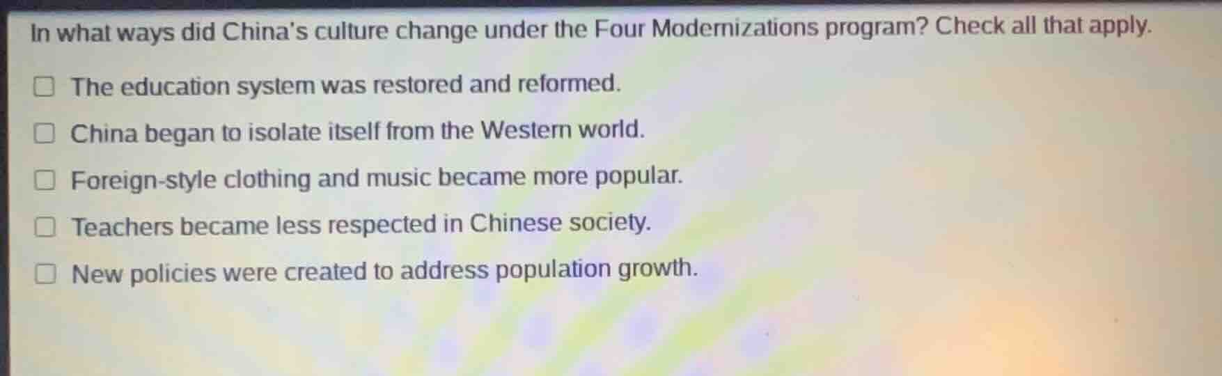 in what ways did chinas culture change under the four modernizations pr…