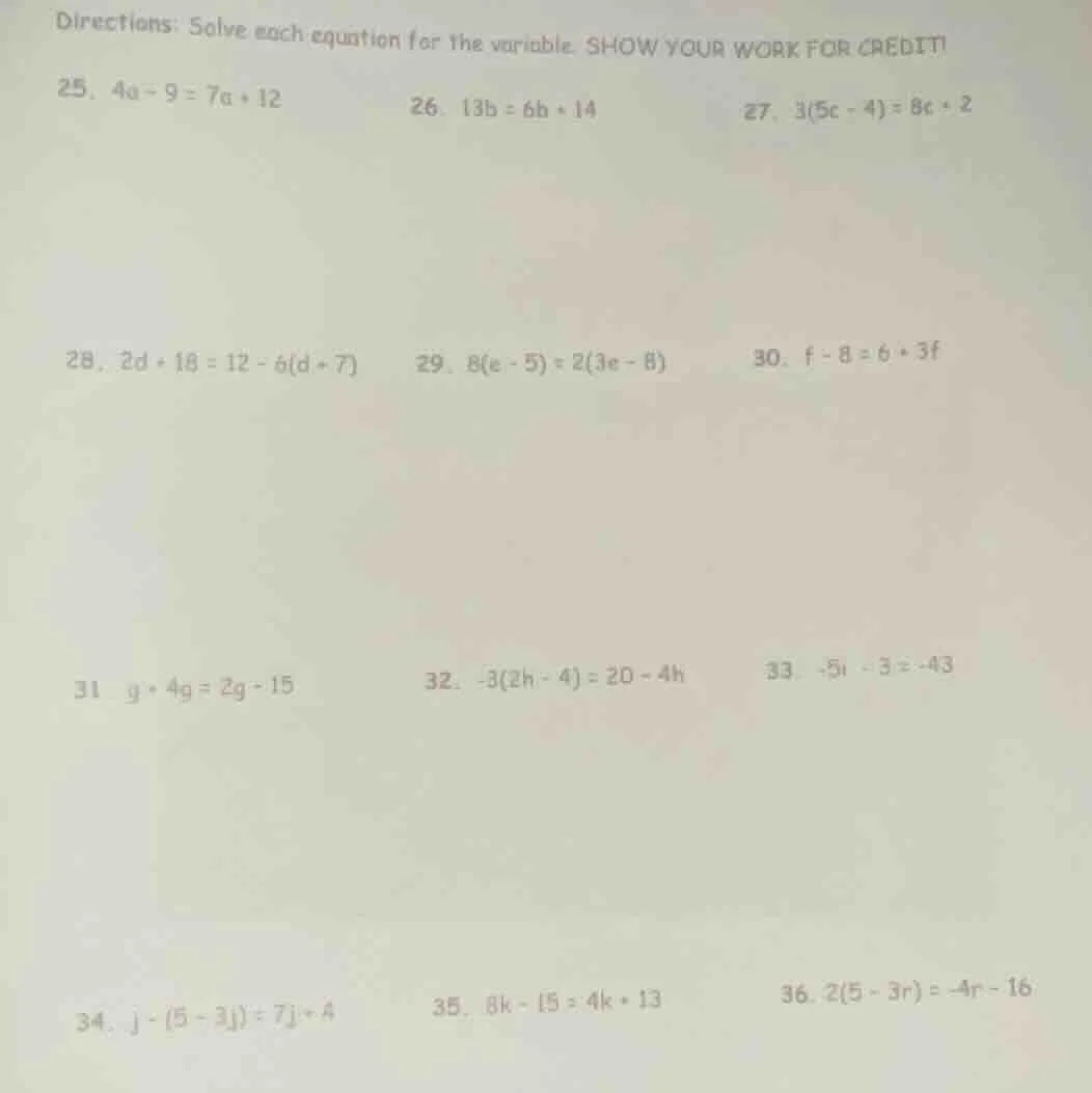 directions: solve each equation for the variable. show your work for cr…