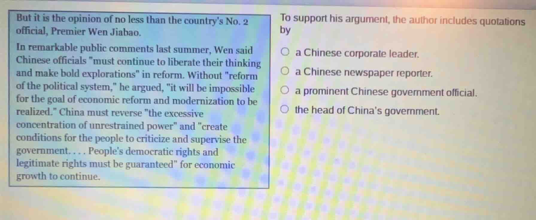but it is the opinion of no less than the countrys no. 2 official, prem…