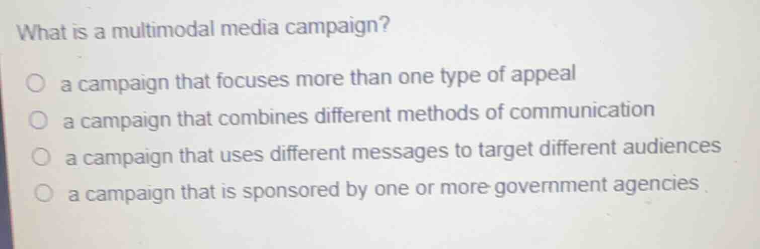 what is a multimodal media campaign? a campaign that focuses more than …