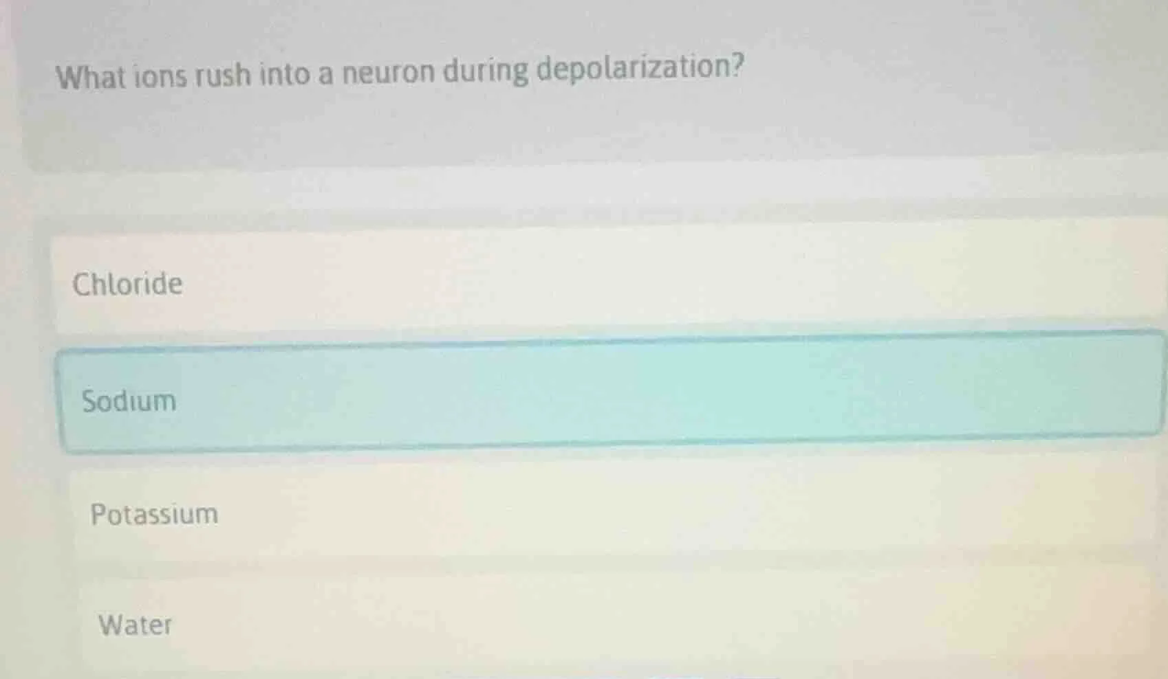 what ions rush into a neuron during depolarization? chloride sodium pot…