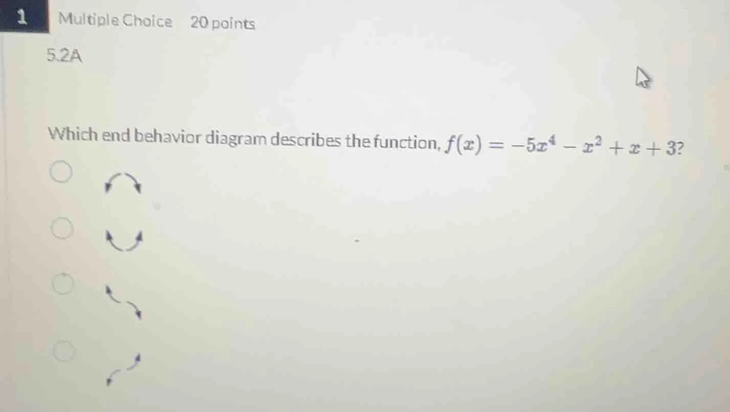 1 multiple choice 20 points 5.2a which end behavior diagram describes t…