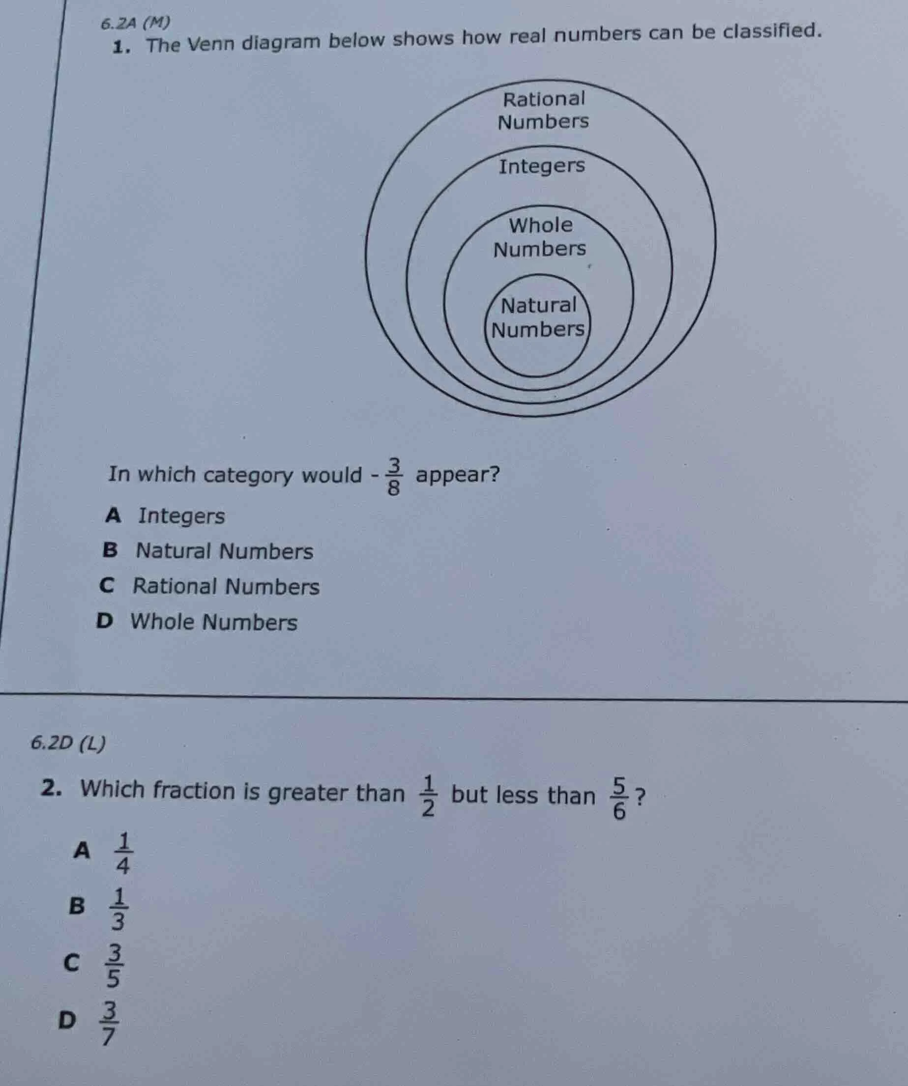 6.2a (m) 1. the venn diagram below shows how real numbers can be classi…