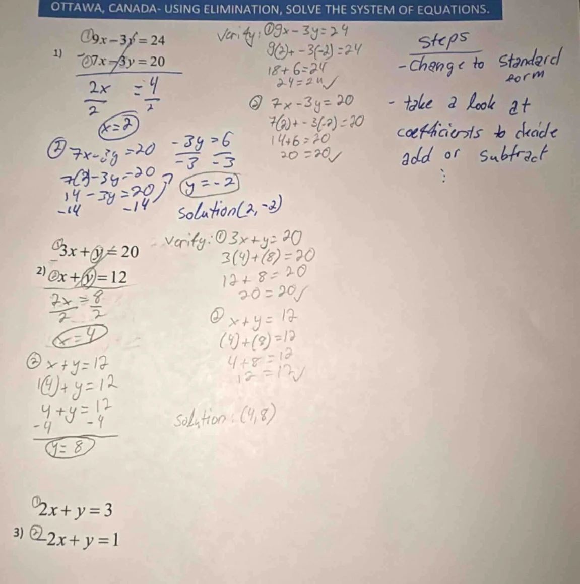 ottawa, canada- using elimination, solve the system of equations. 1) \\…