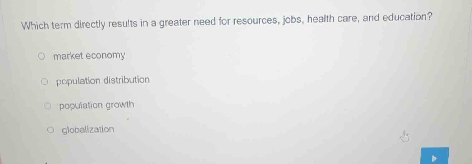 which term directly results in a greater need for resources, jobs, heal…