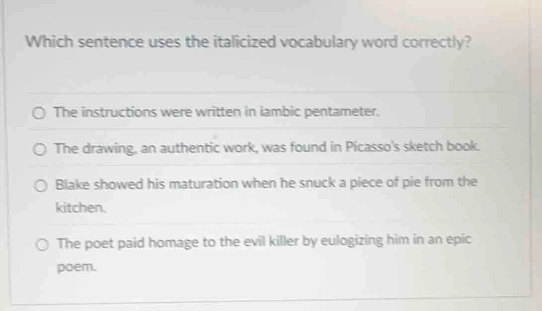 which sentence uses the italicized vocabulary word correctly? the instr…