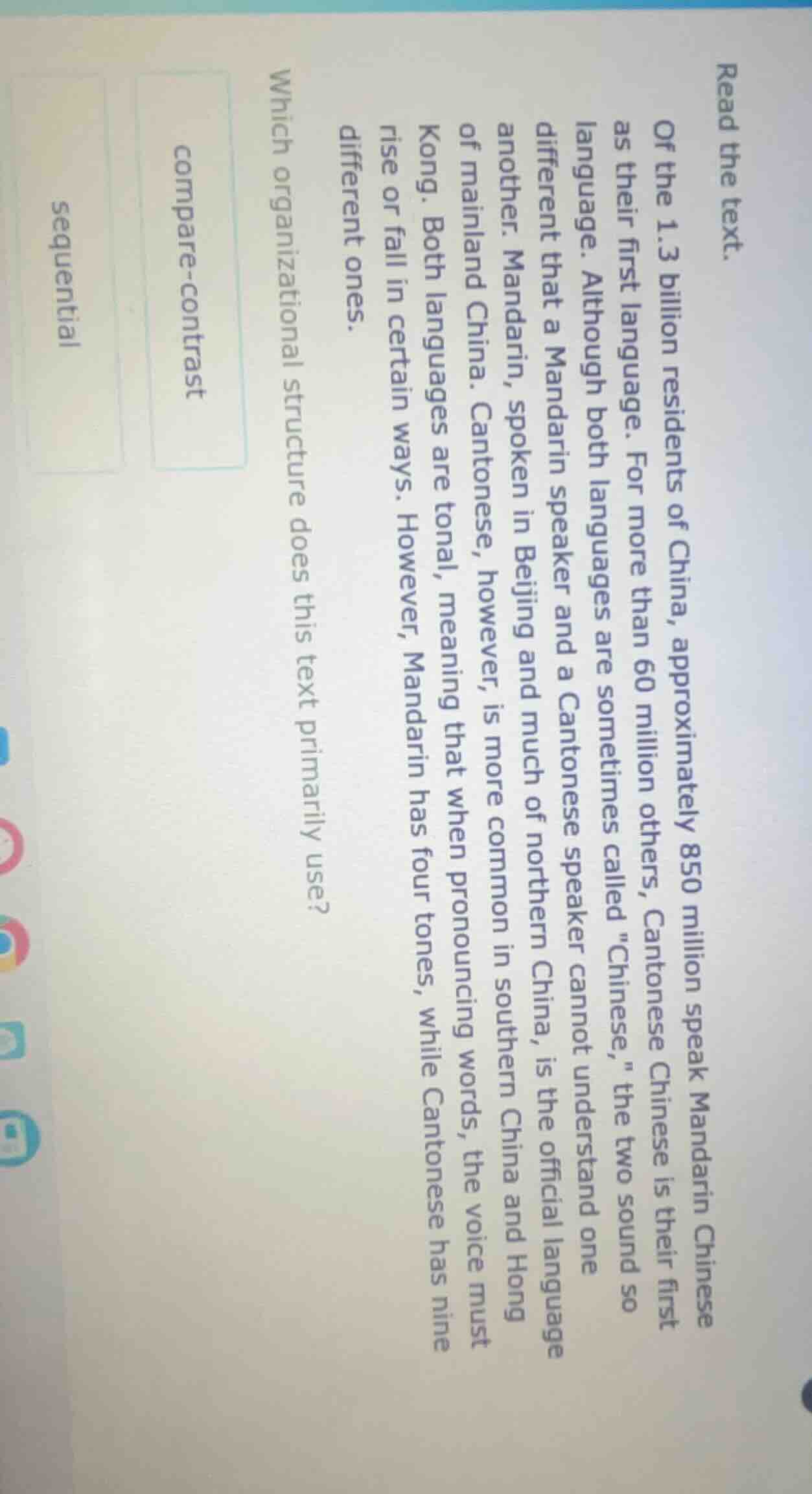 read the text. of the 1.3 billion residents of china, approximately 850…