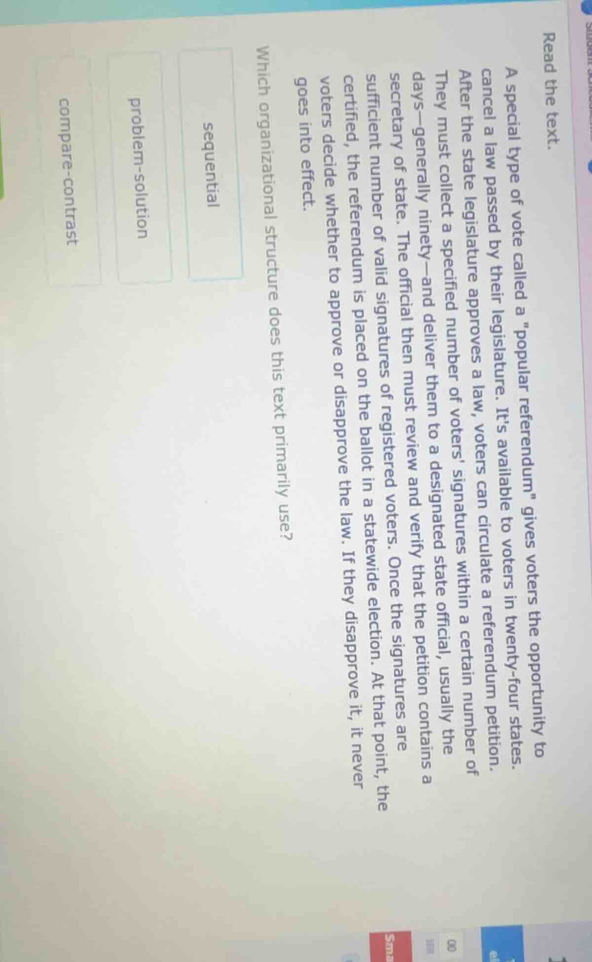 read the text. a special type of vote called a \popular referendum\ giv…