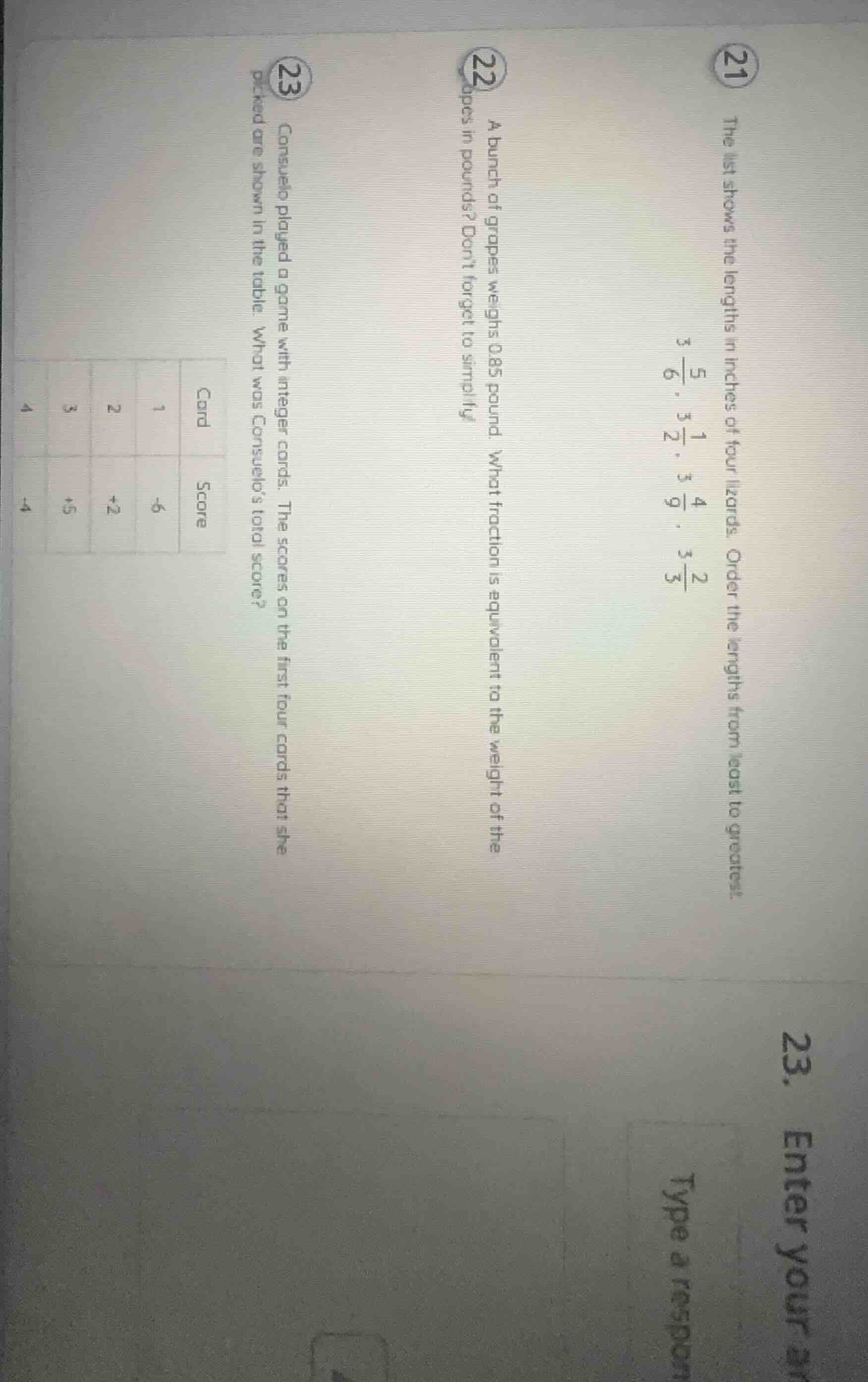 21 the list shows the lengths in inches of four lizards. order the leng…