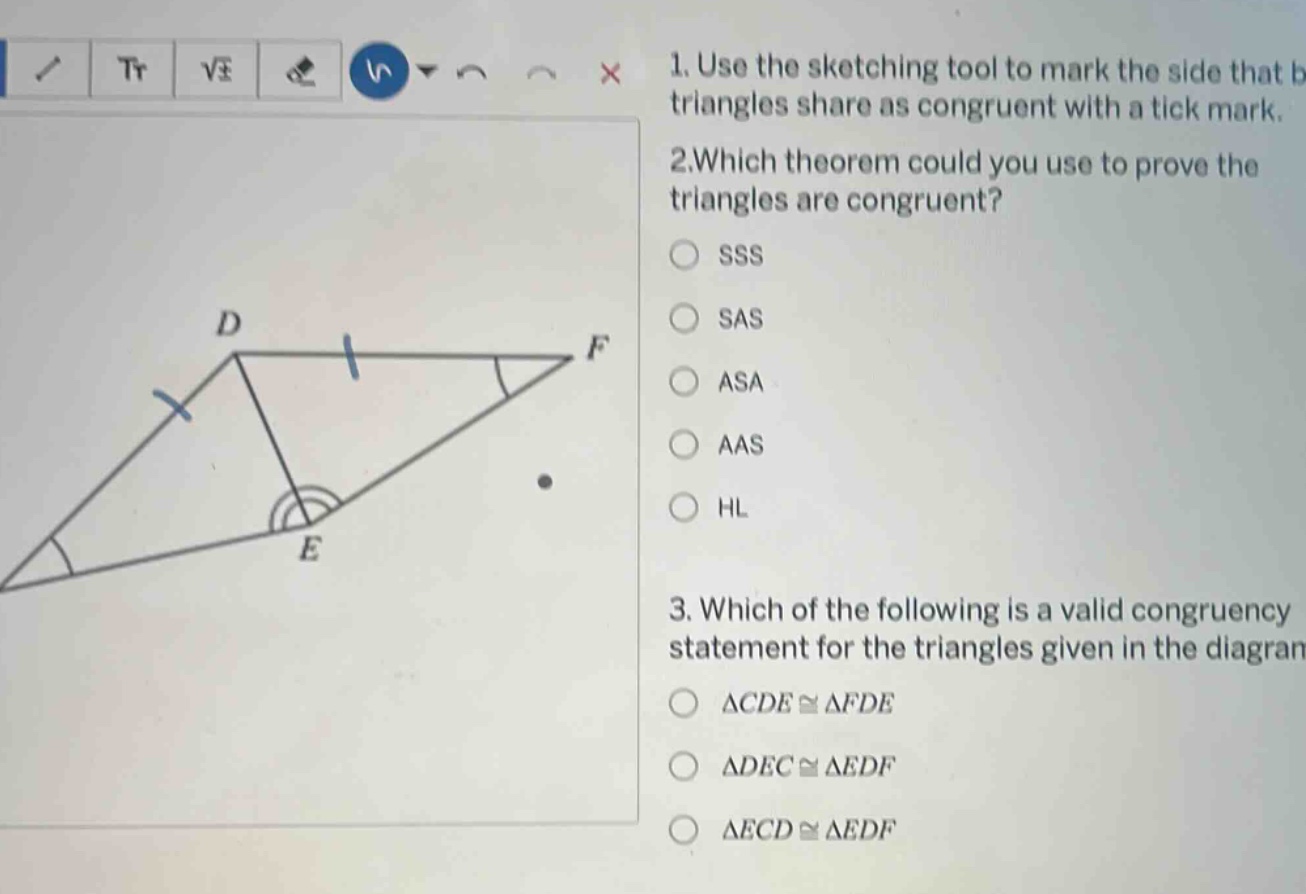 1. use the sketching tool to mark the side that b triangles share as co…