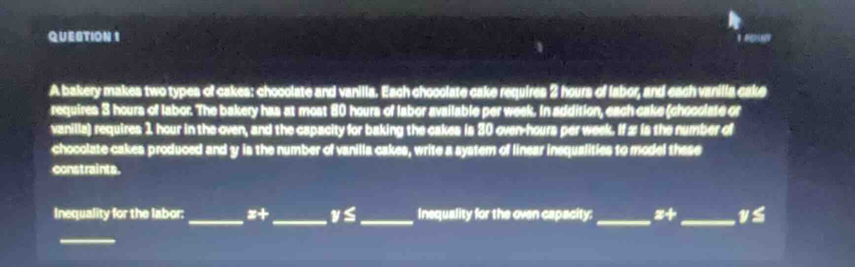 question 1 a bakery makes two types of cakes: chocolate and vanilla. ea…