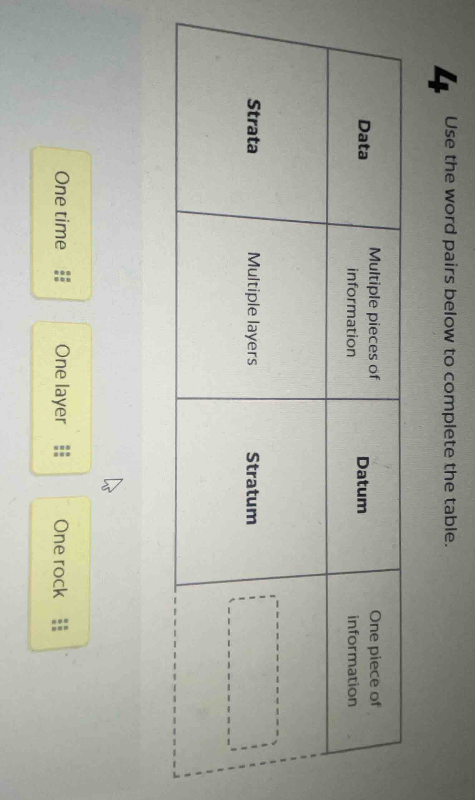 4 use the word pairs below to complete the table. data multiple pieces …