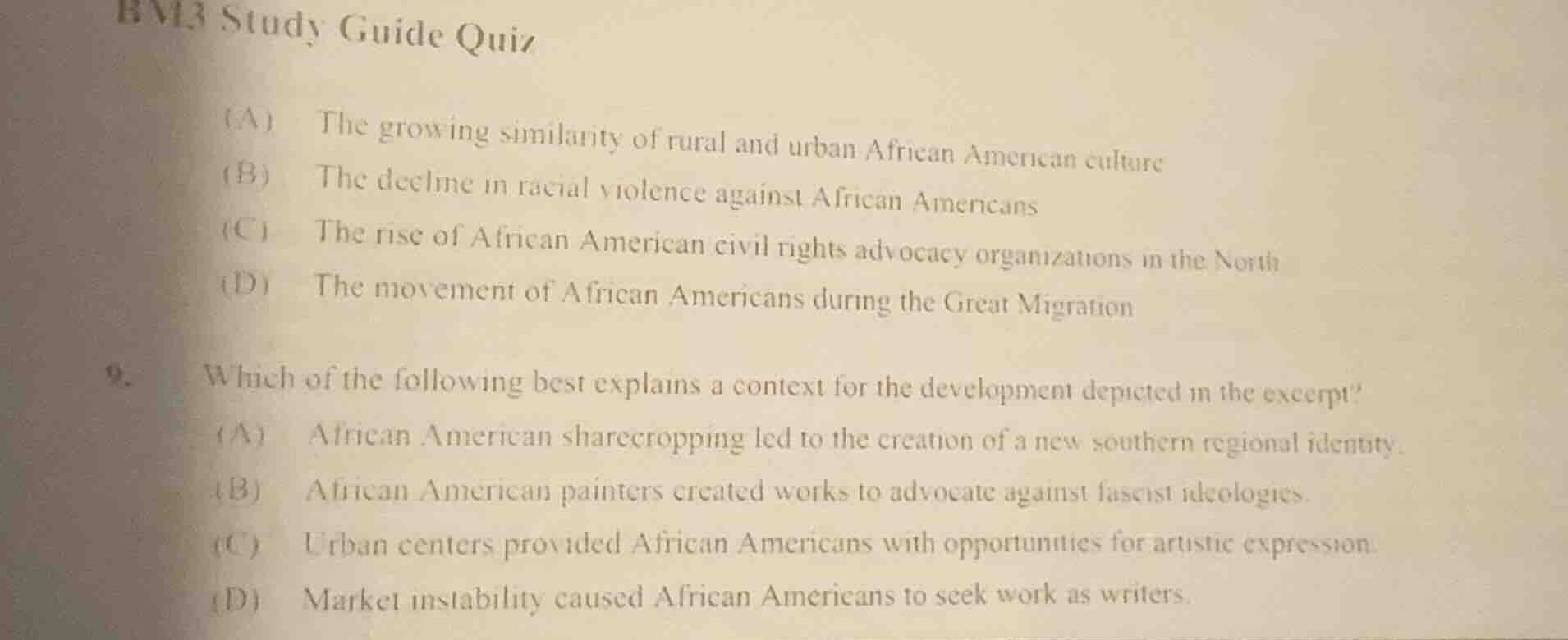 bm3 study guide quiz (a) the growing similarity of rural and urban afri…
