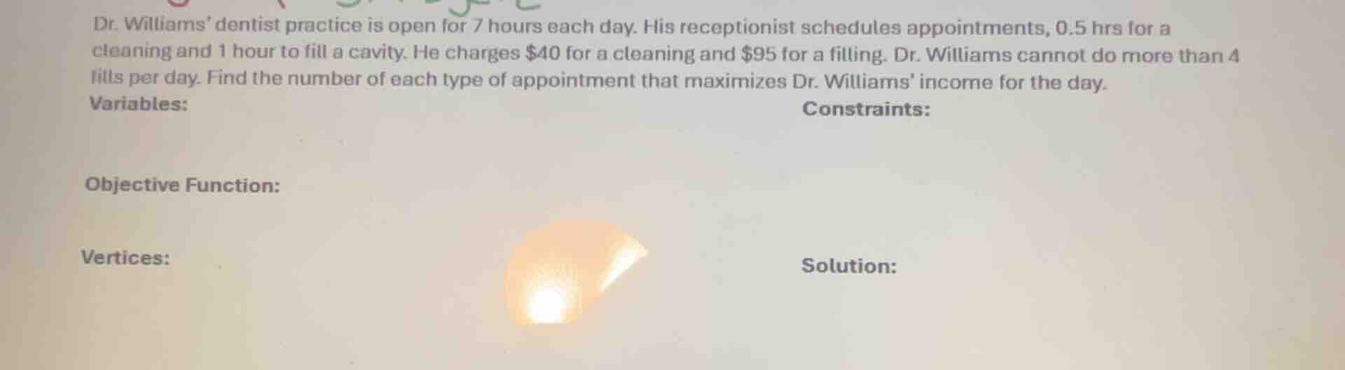 dr. williams dentist practice is open for 7 hours each day. his recepti…