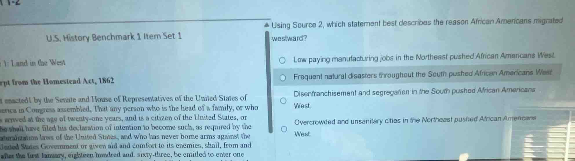 u.s. history benchmark 1 item set 1 1: land in the west rpt from the ho…