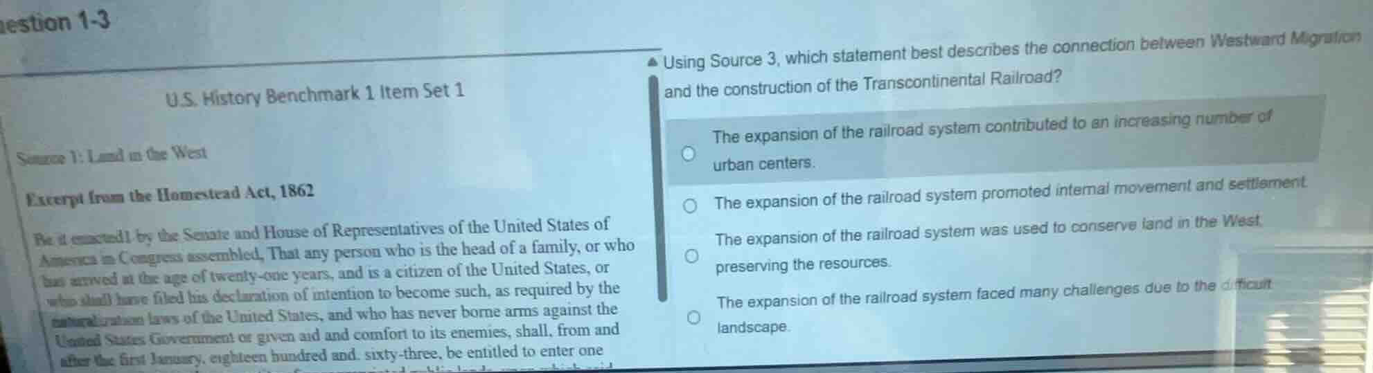 question 1-3 u.s. history benchmark 1 item set 1 source 1: land in the …
