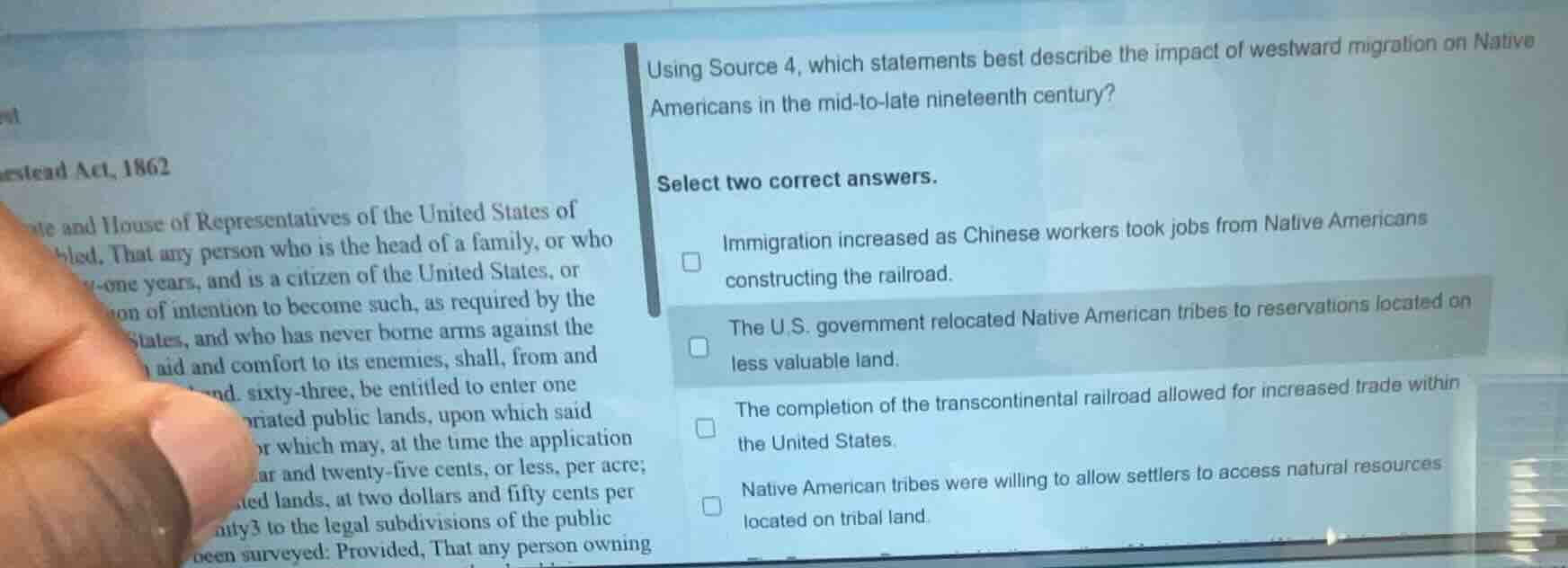 using source 4, which statements best describe the impact of westward m…