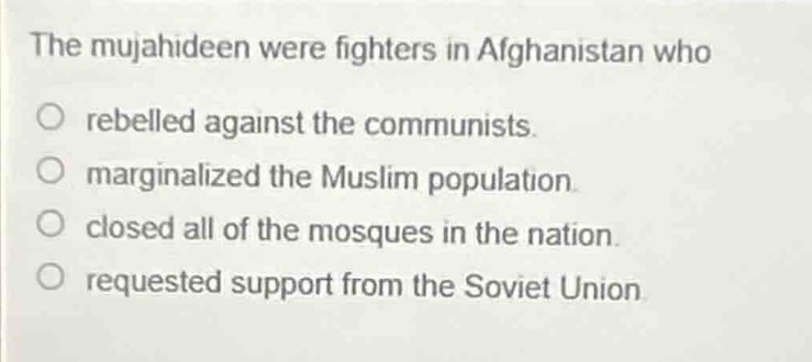 the mujahideen were fighters in afghanistan who rebelled against the co…