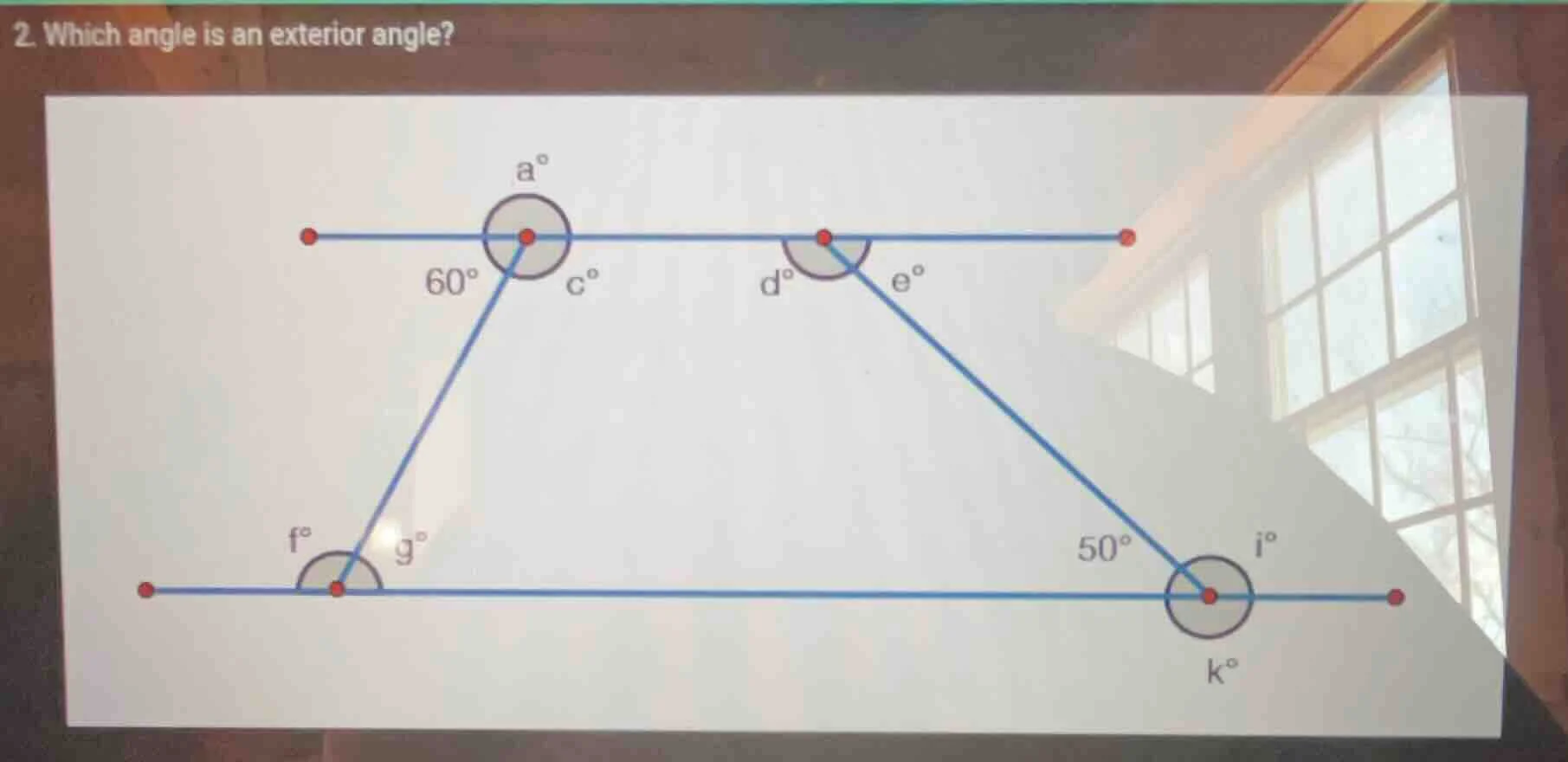 2. which angle is an exterior angle?