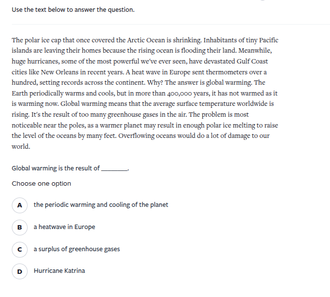 use the text below to answer the question. the polar ice cap that once …