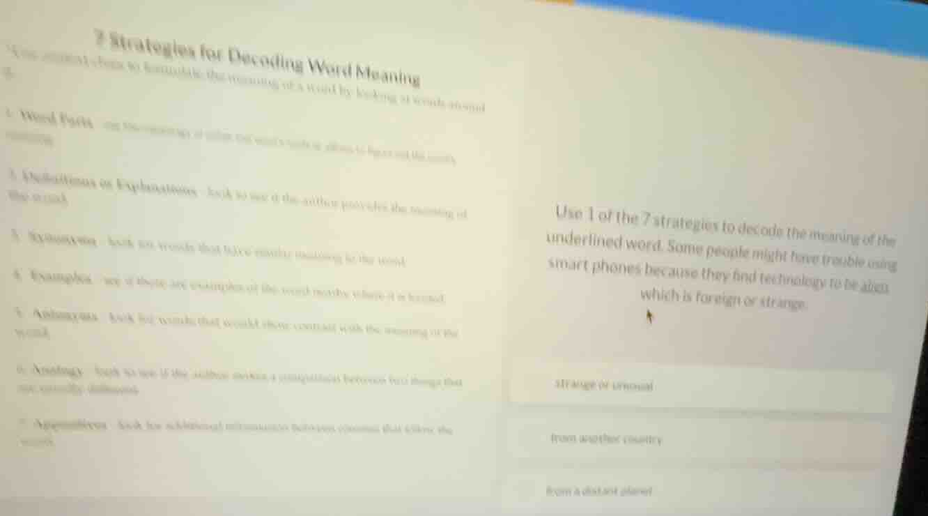 7 strategies for decoding word meaning 1. strategy 1 description, parti…