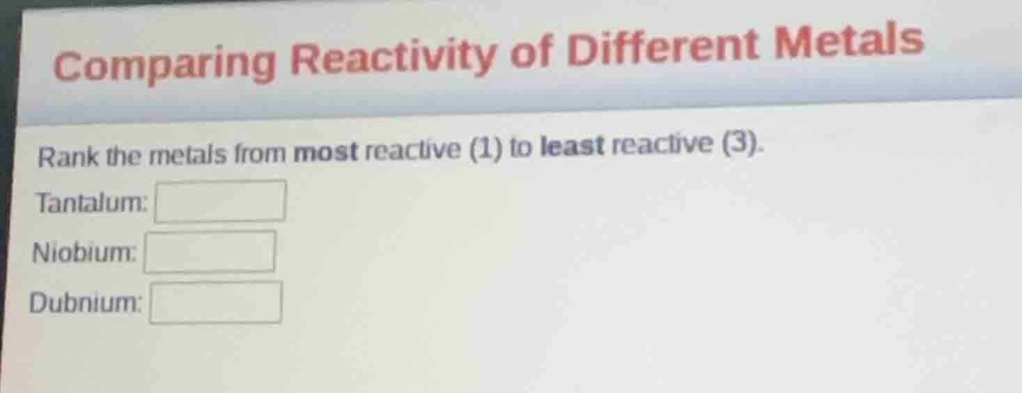 comparing reactivity of different metals rank the metals from most reac…