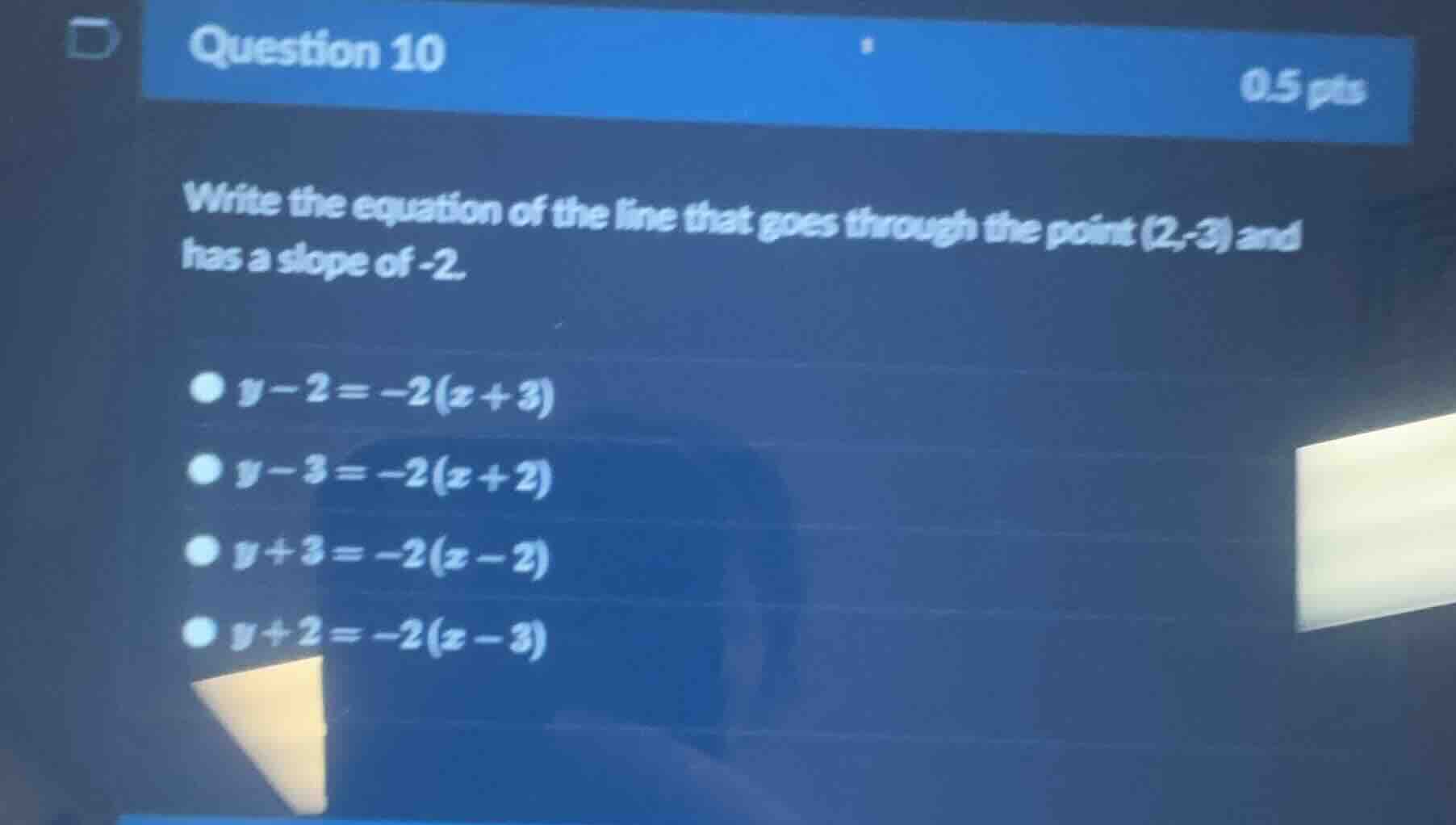 question 10 0.5 pts write the equation of the line that goes through th…