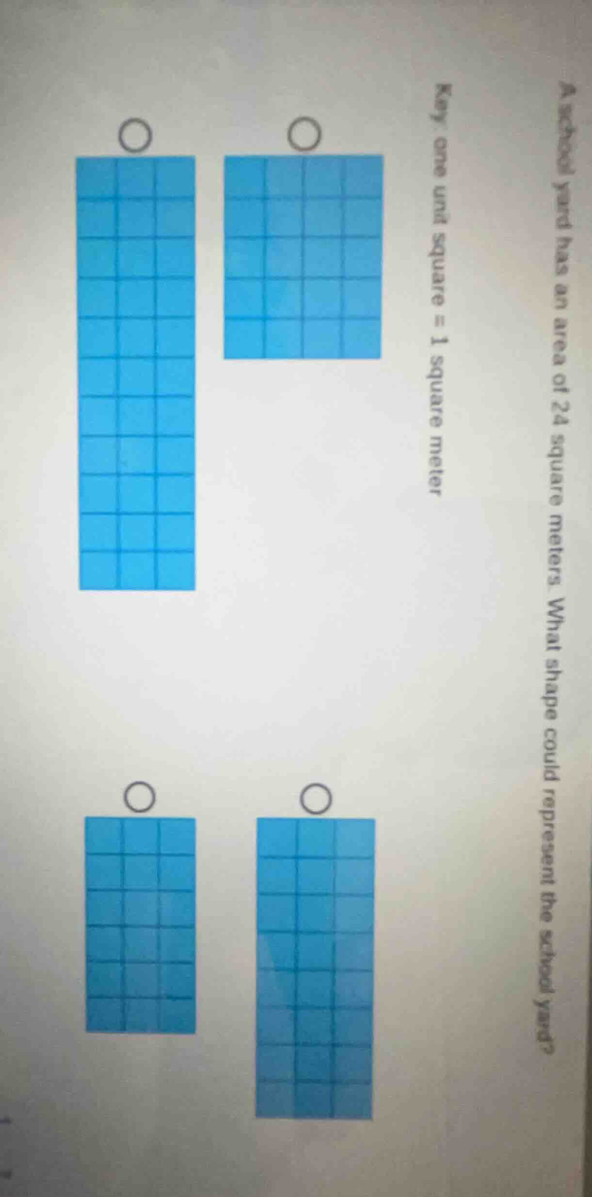 a school yard has an area of 24 square meters. what shape could represe…