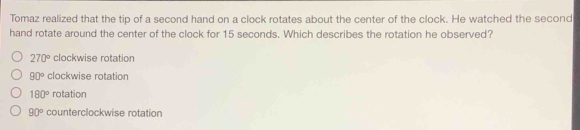 tomaz realized that the tip of a second hand on a clock rotates about t…