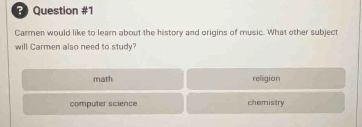 question #1 carmen would like to learn about the history and origins of…