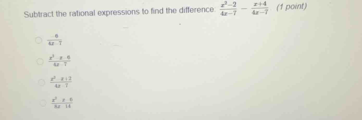 subtract the rational expressions to find the difference: \\(\frac{x^2 …