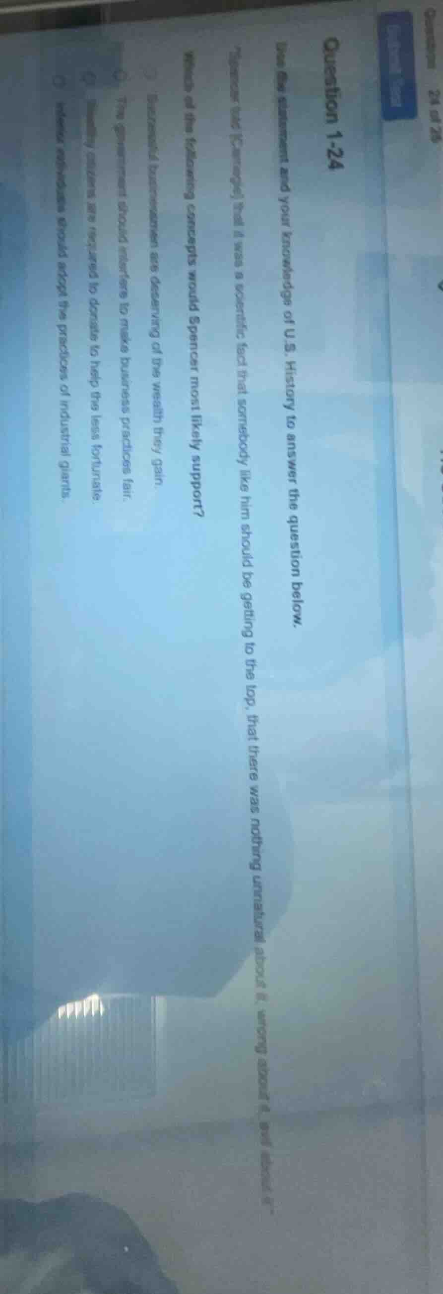 question 1-24 use the statement and your knowledge of u.s. history to a…