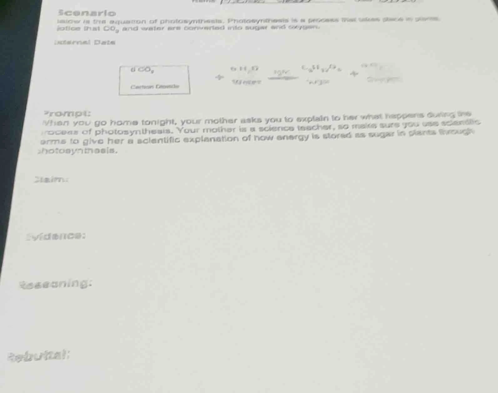 scenario know is the equation of photosynthesis. photosynthesis is a pr…