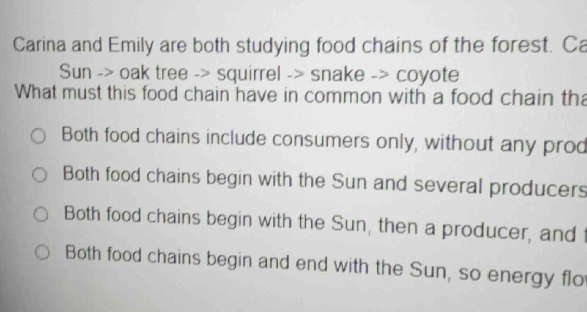 carina and emily are both studying food chains of the forest. ca sun ->…