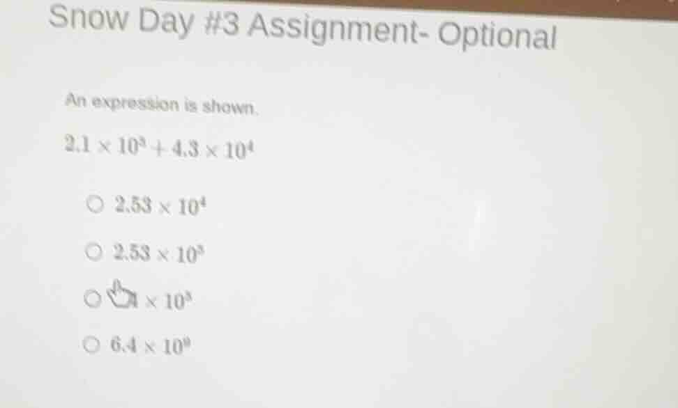snow day #3 assignment- optional an expression is shown. $2.1 \\times 1…