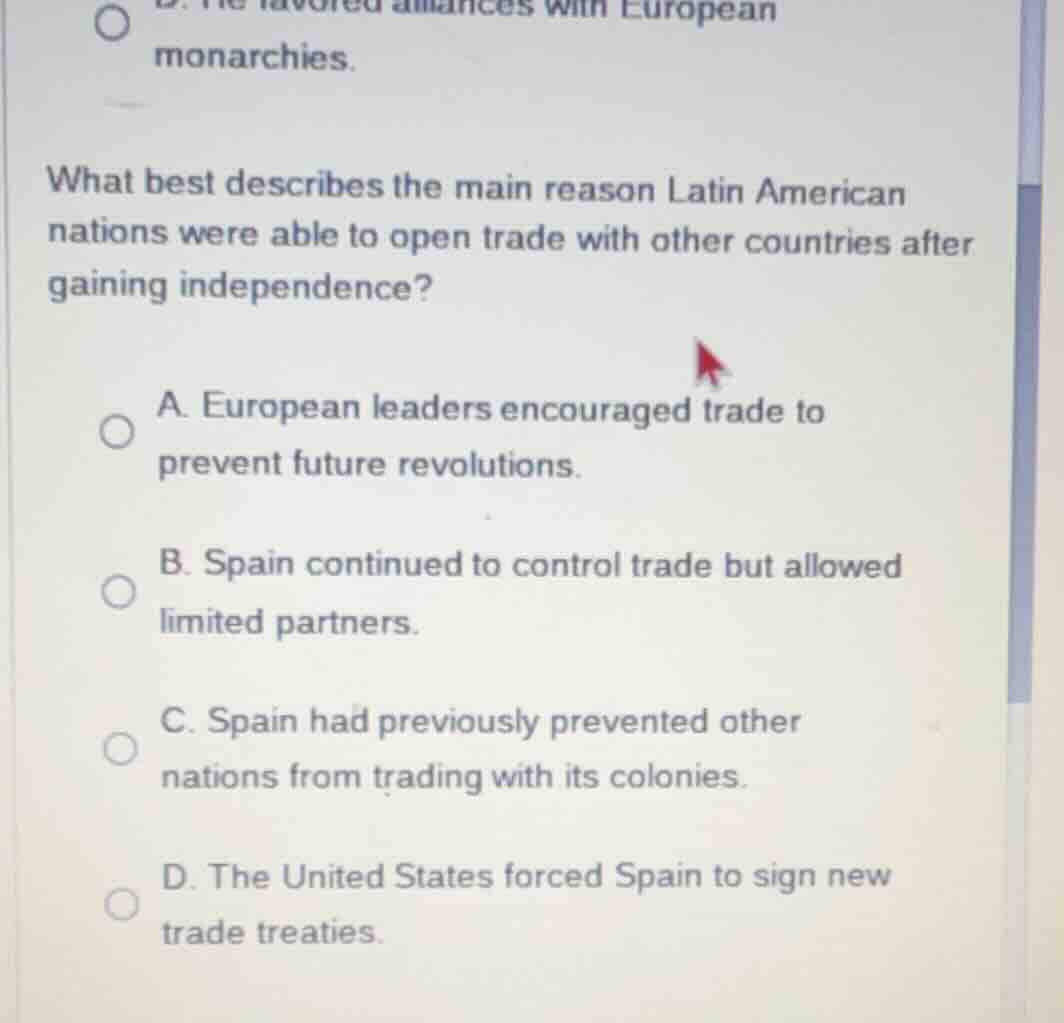 what best describes the main reason latin american nations were able to…