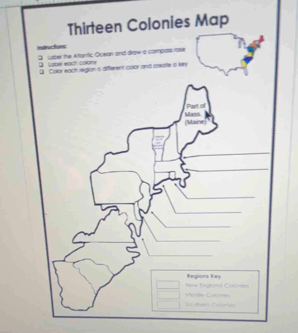 thirteen colonies map instructions: - label the atlantic ocean and draw…