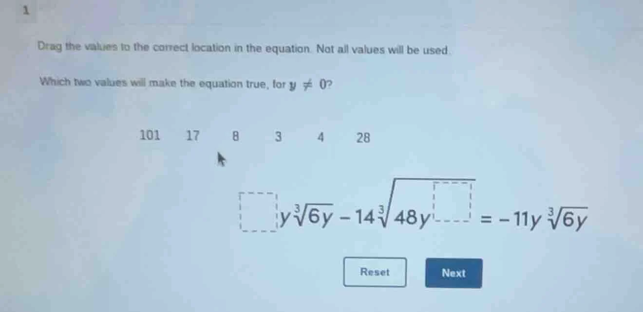 1 drag the values to the correct location in the equation. not all valu…